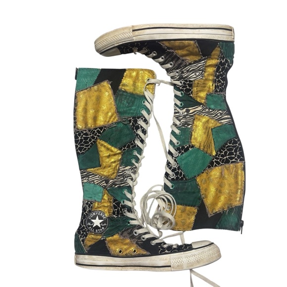 Converse knee High Top Patchwork Sneaker Boots women’s size 9 extra tall shoes - Picture 2 of 9